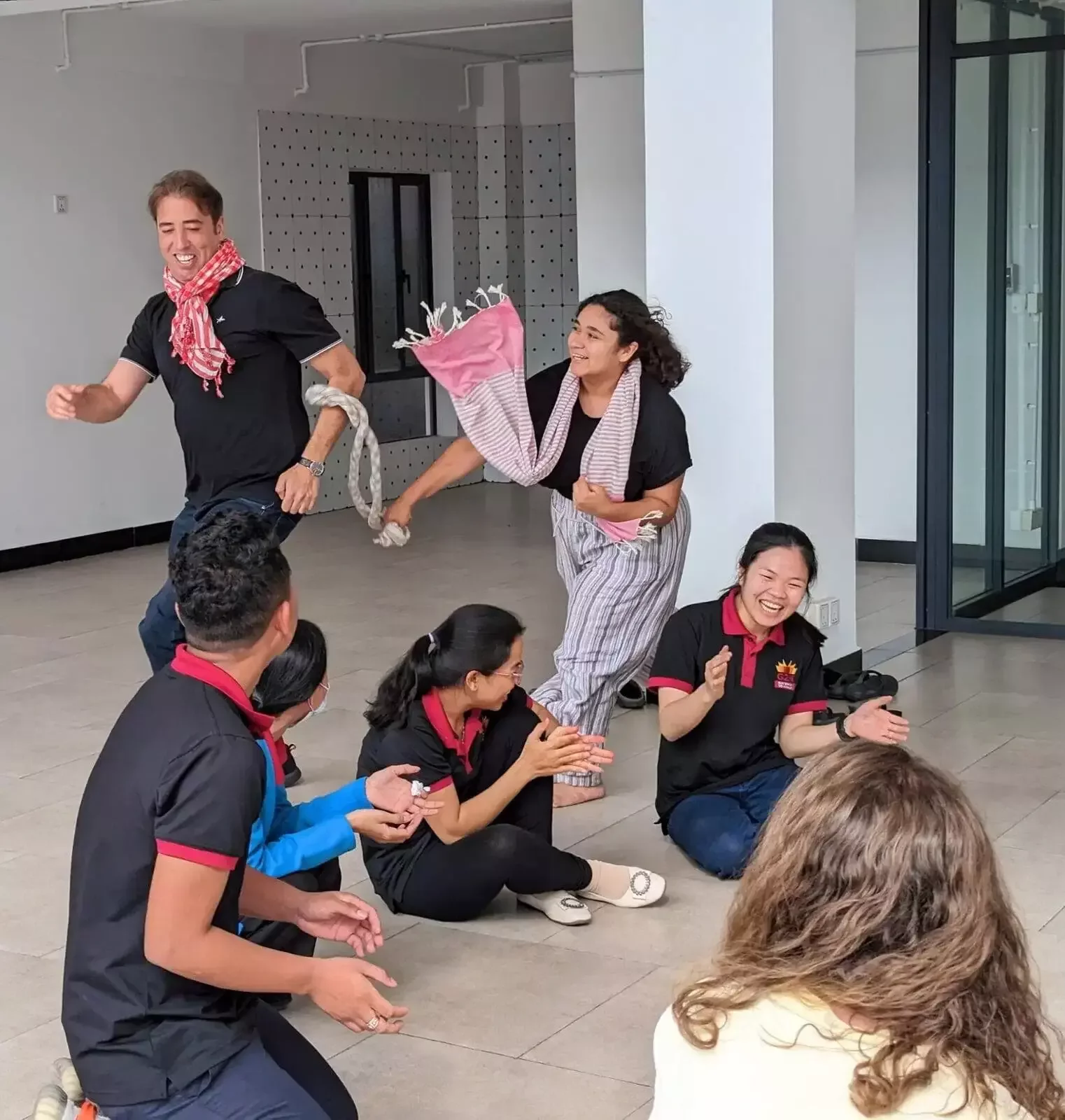Students play traditional Khmer games